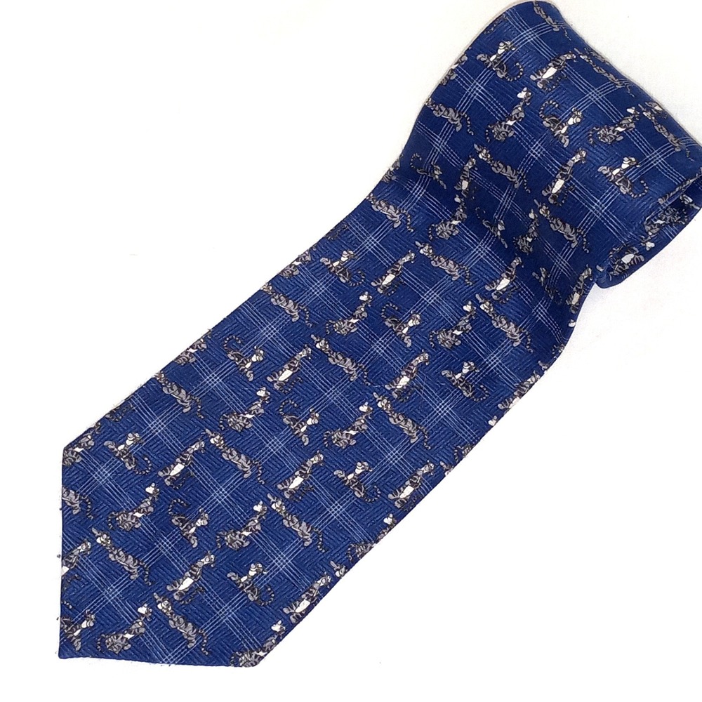 Vintage Disney Novelty Necktie Blue Plaid Tigger Pattern Silk Tie Men's Fashion